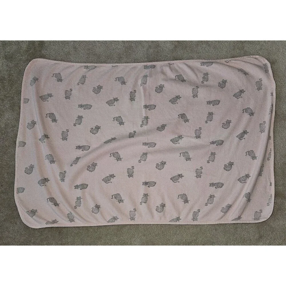 Rene Rofe Baby Pink Gray Kitty Cat Receiving Blanket 100% Cotton 21x32 READ Flaw
